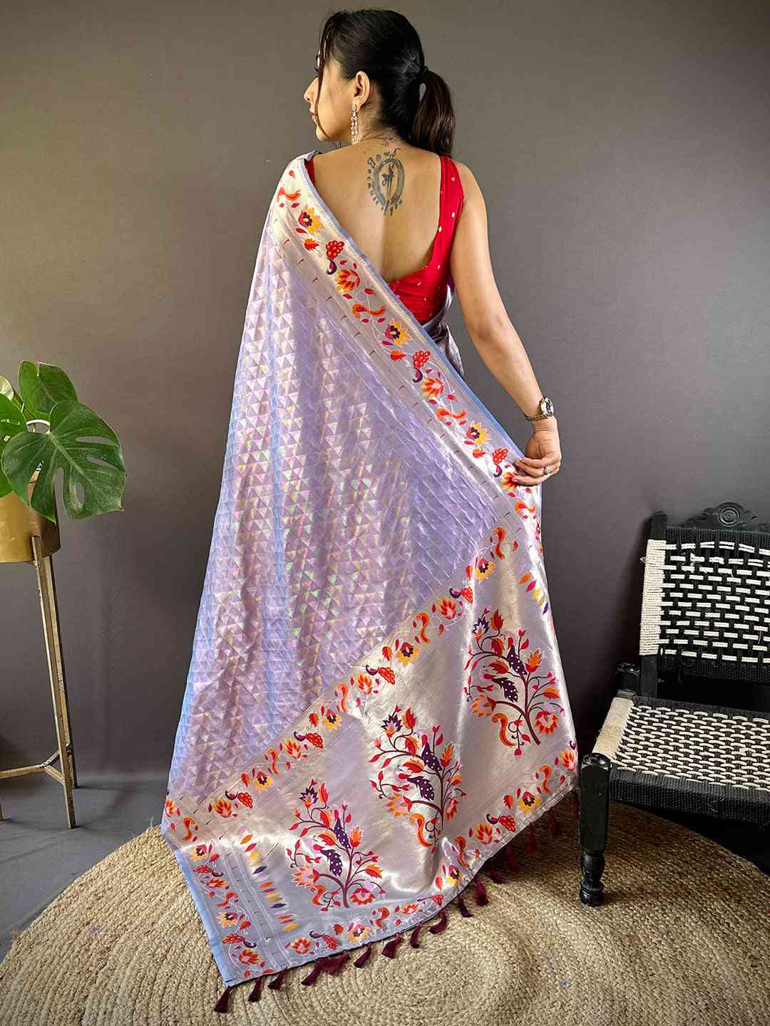Lavender Silk Blend Woven Zari Work Paithani Saree

