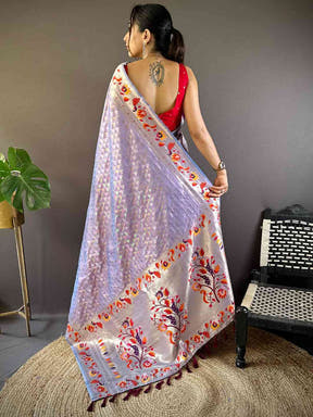 Lavender Silk Blend Woven Zari Work Paithani Saree


