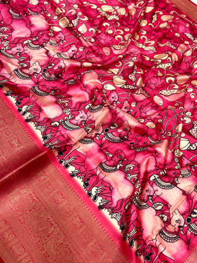 Bright Pink Digital Kalamkari Banarasi Saree