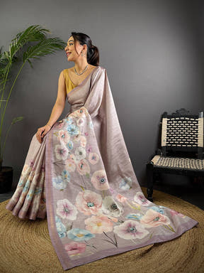 Light Purple Tussar Ghicha Silk Saree