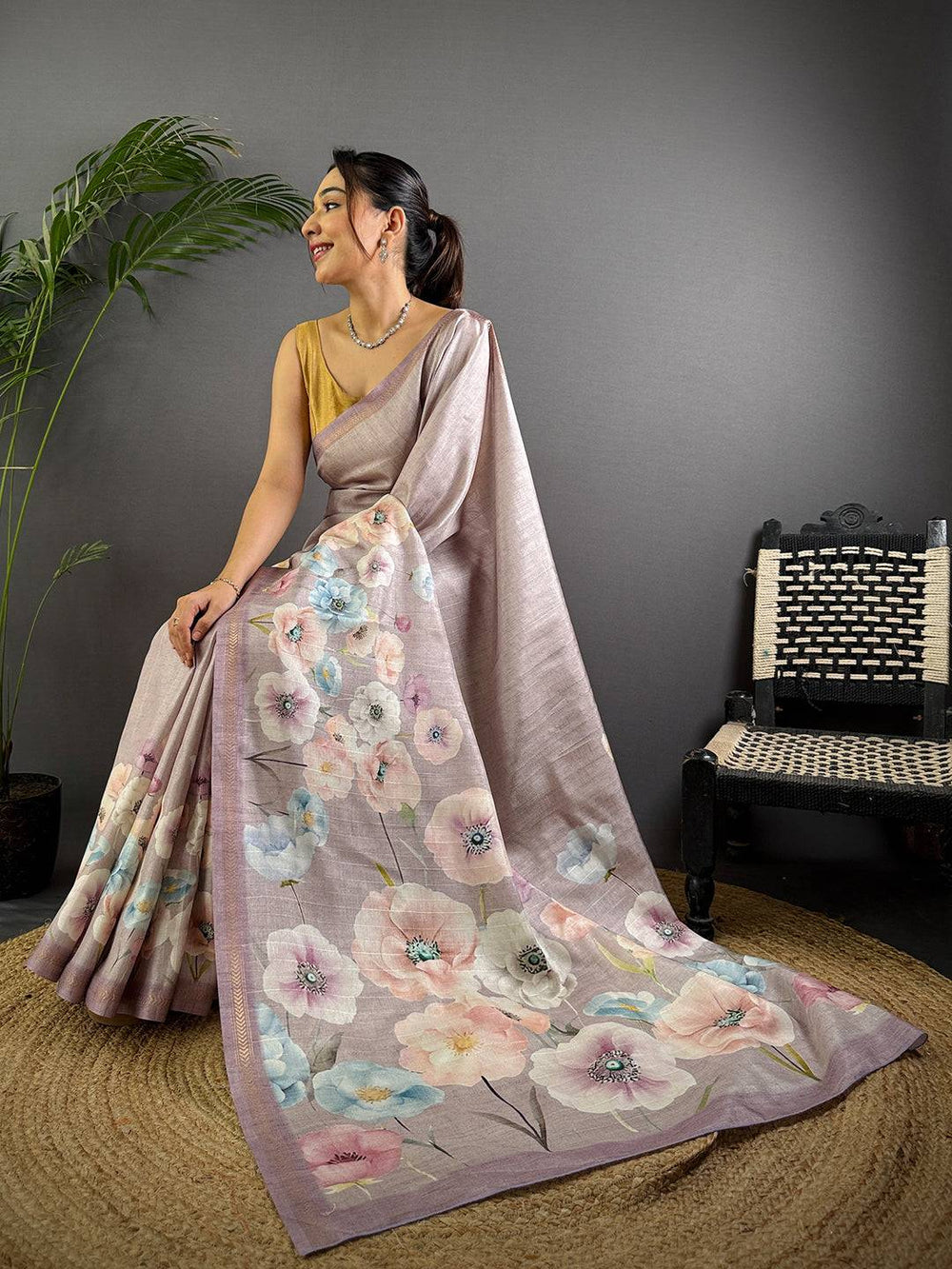 Light Purple Tussar Ghicha Silk Saree