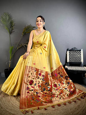 Stylish Minakari Butti Khadi Linen Saree