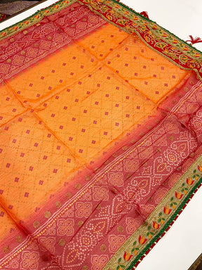 Traditional Chinnon Bandhej Saree
