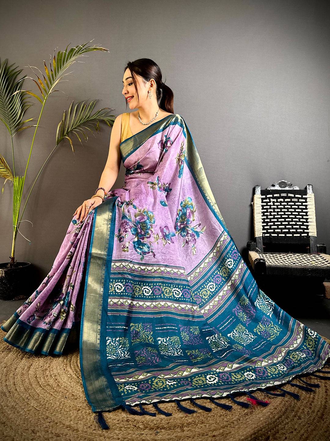 Royal Purple Floral Dola Silk Saree