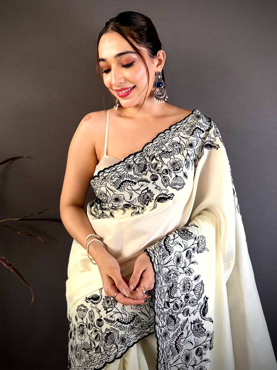 Elegant Half White Embroidered Border Saree