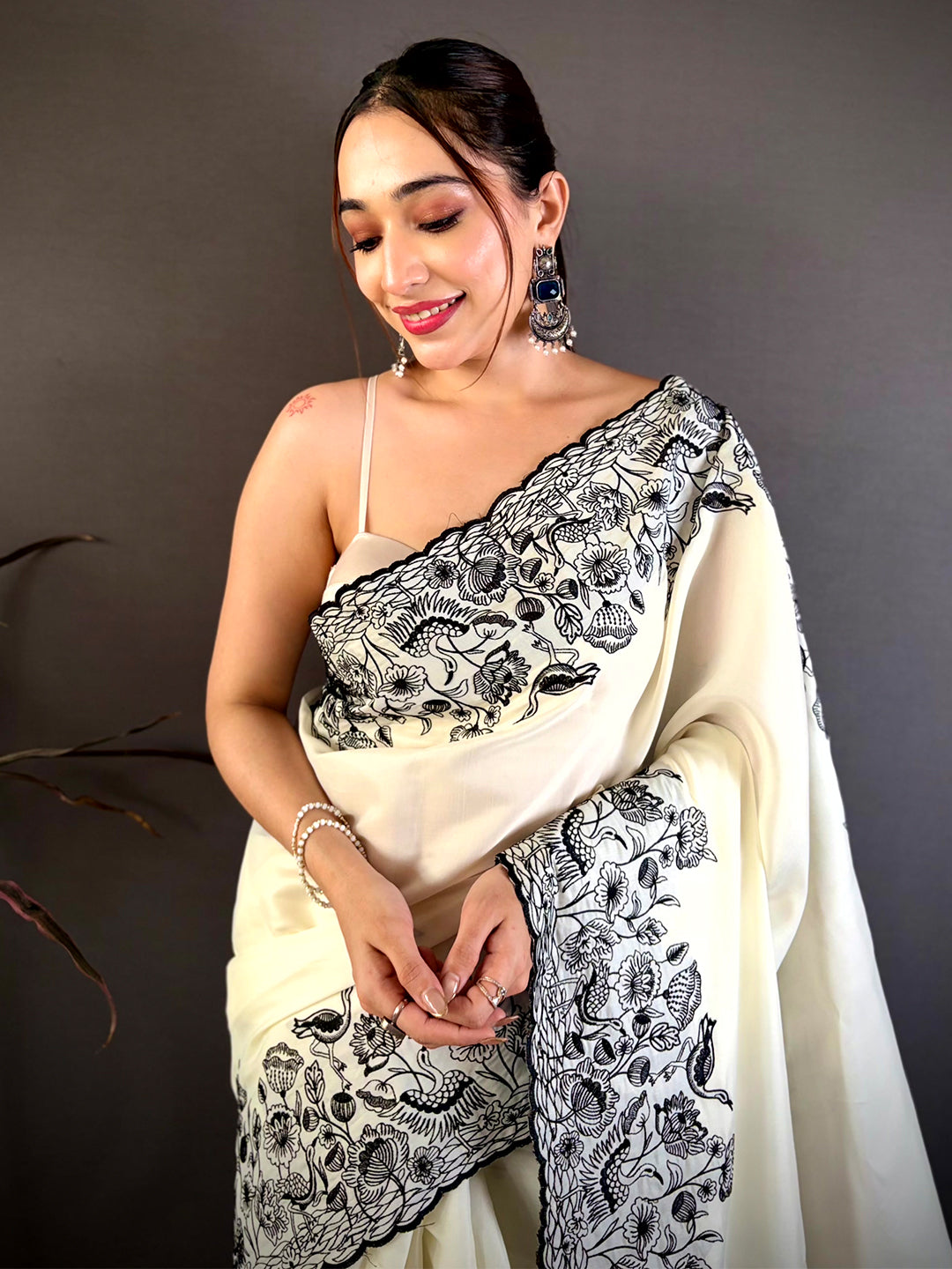 Elegant Half White Embroidered Border Saree