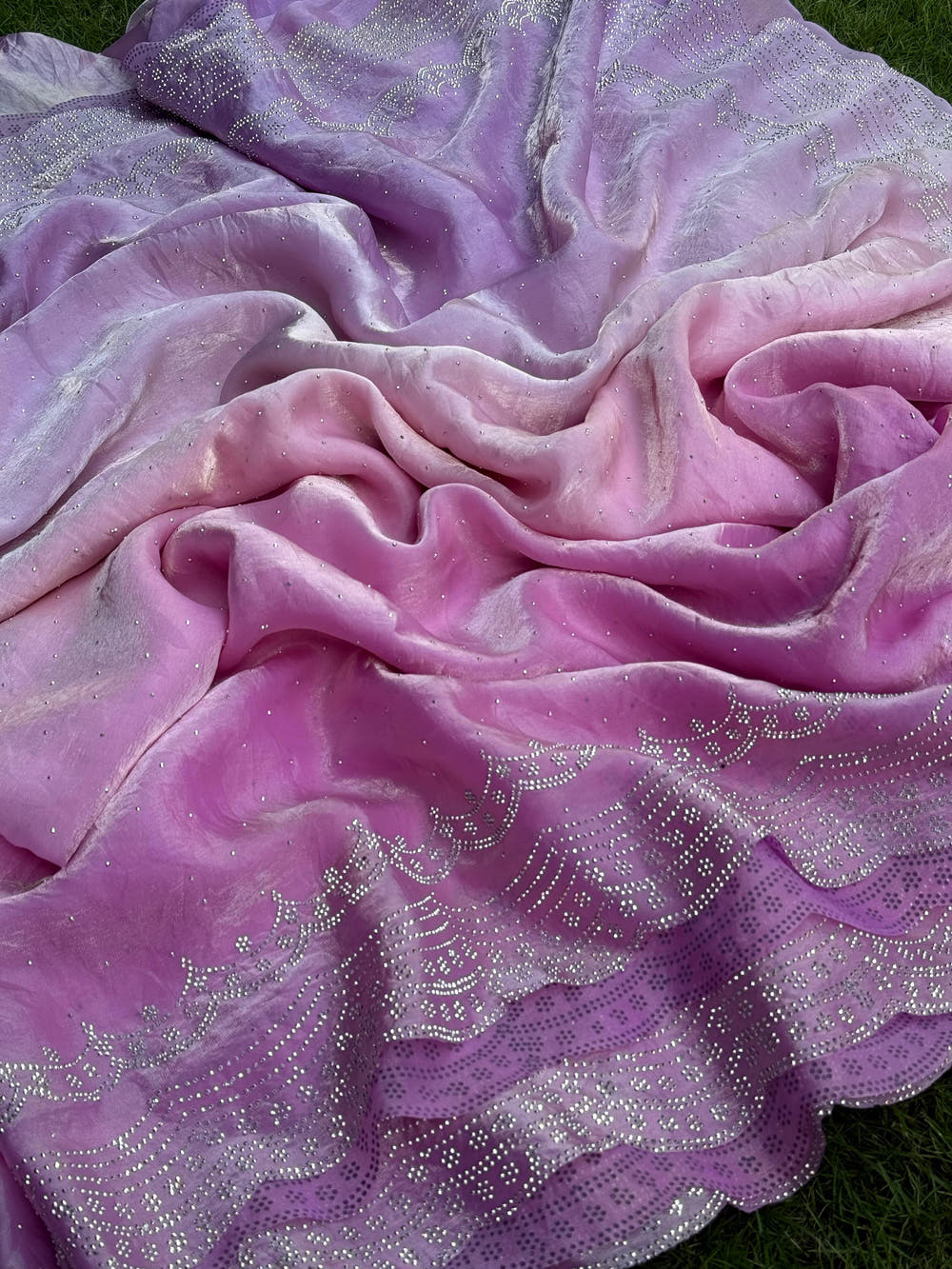 Elegant Satin Silk Diamond Stone Saree