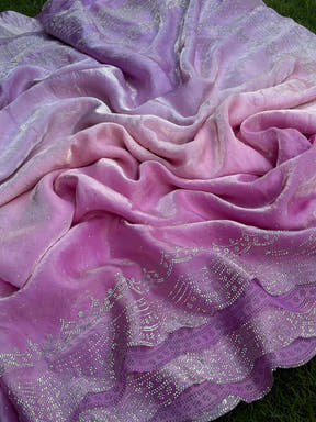 Elegant Satin Silk Diamond Stone Saree