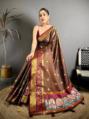 Graceful Gold Zari Kanchi Silk Digital Pallu Saree