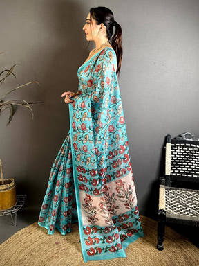 Aqua Kota Doriya Floral Print Saree