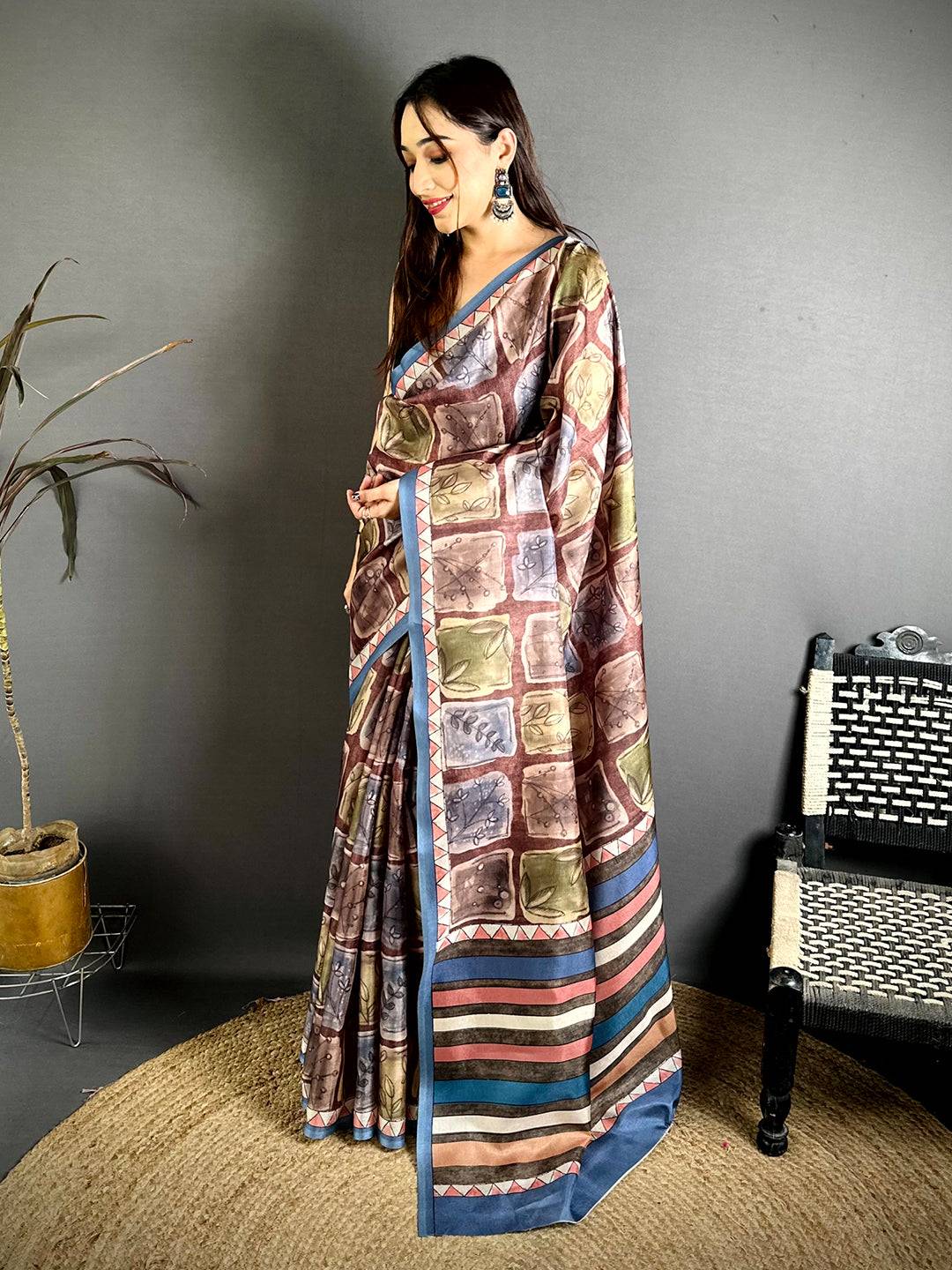 Opulent Block Kalamkari Tussar Saree