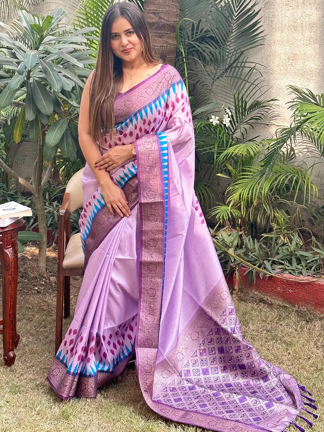 Stylish Banarasi soft silk saree featuring Patola pallu design