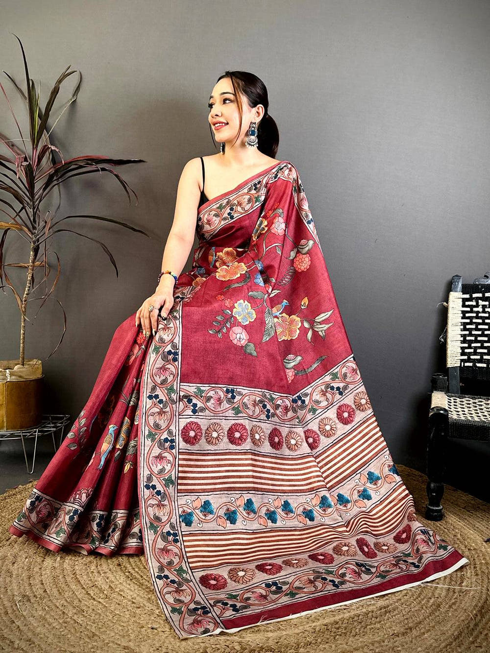 Classic Kalamkari Print Tussar Saree