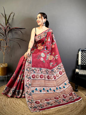 Classic Kalamkari Print Tussar Saree