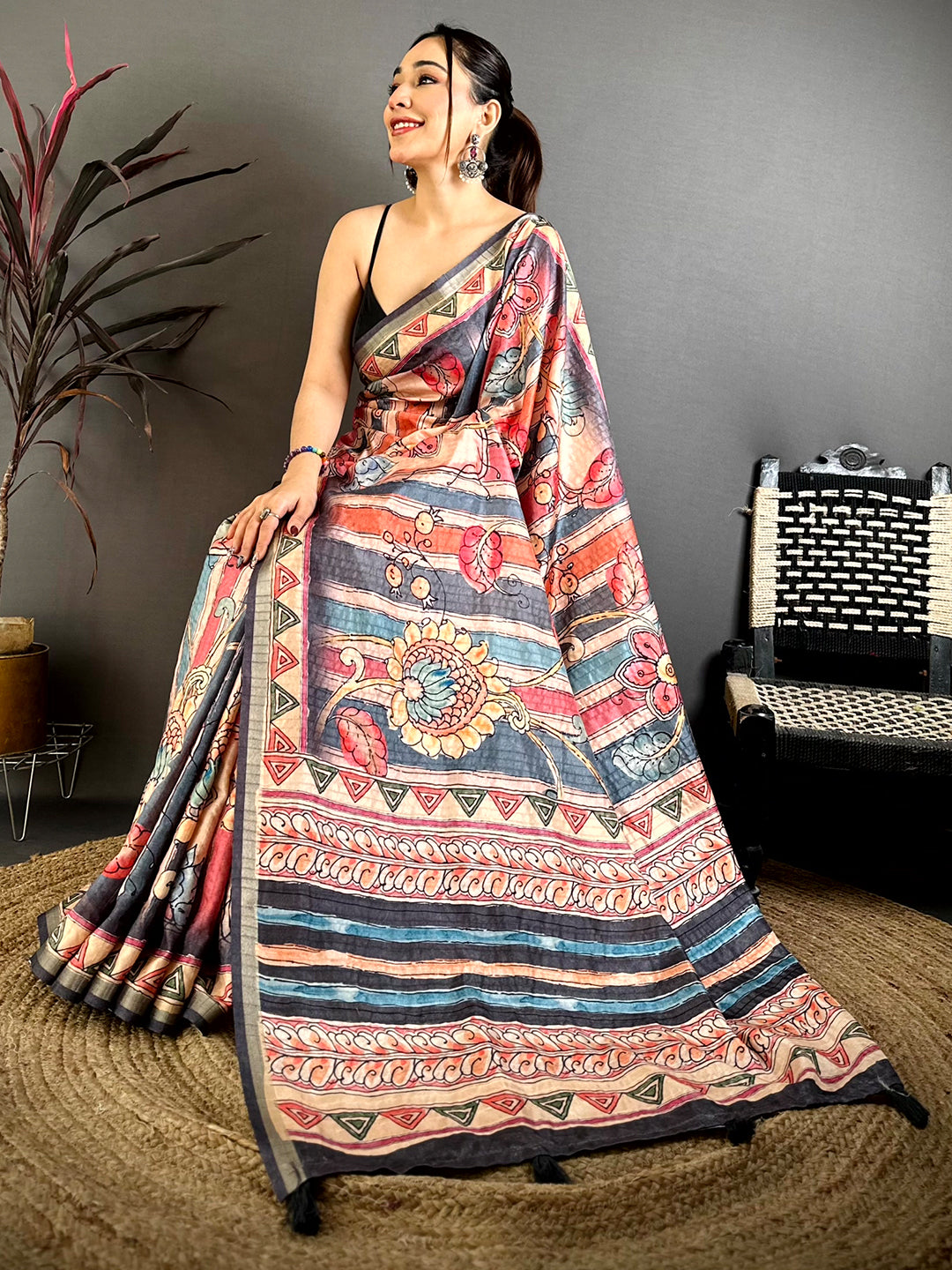 Opulent Tussar Rainbow Striped Saree