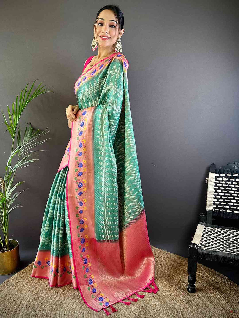 Kora Silk Banarasi Digital Print Saree In Sky Blue Colour