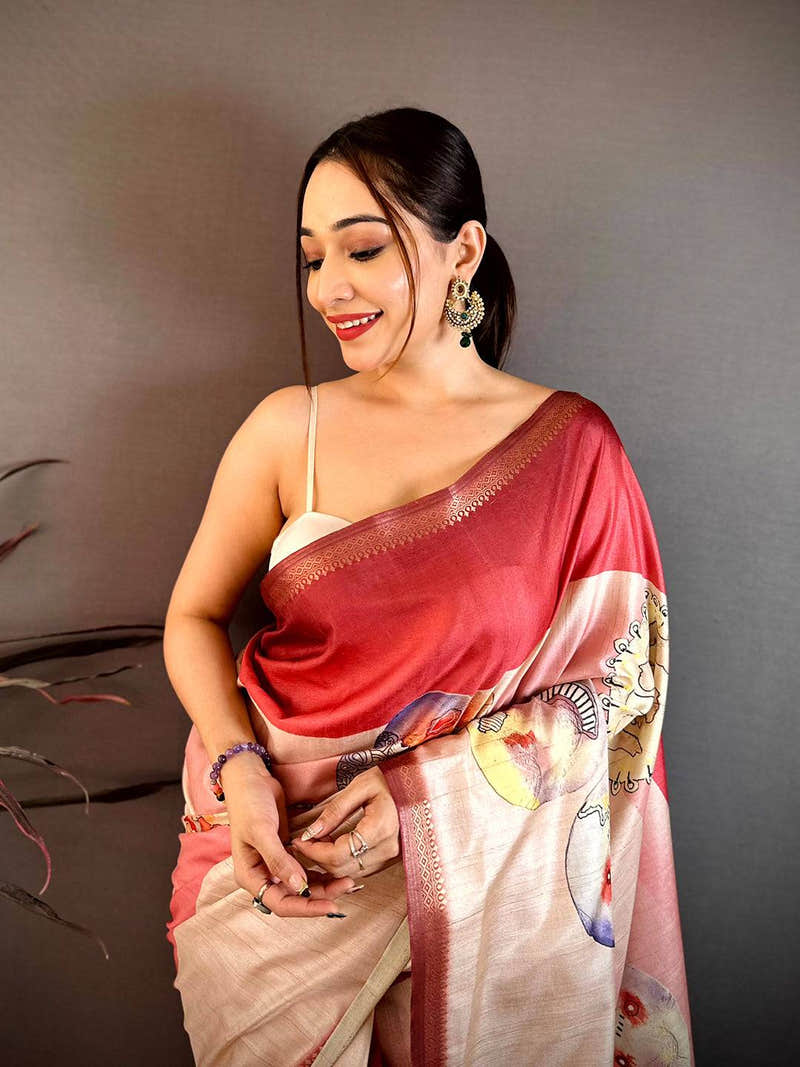 Royal Multicolour Circular Kalamkari Tussar Saree