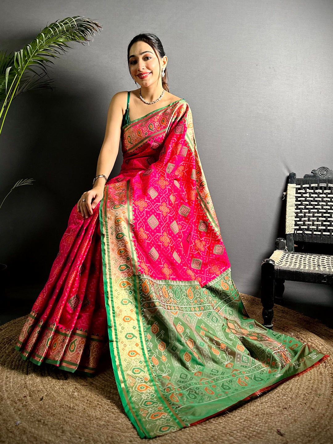 Pink Soft Silk Saree With Patola Weaving