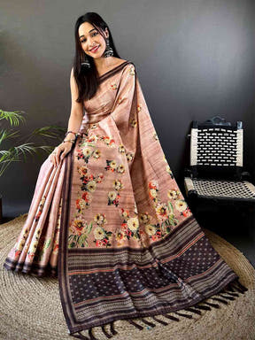 Floral Beauty in Blush Pink Tussar Zari Saree