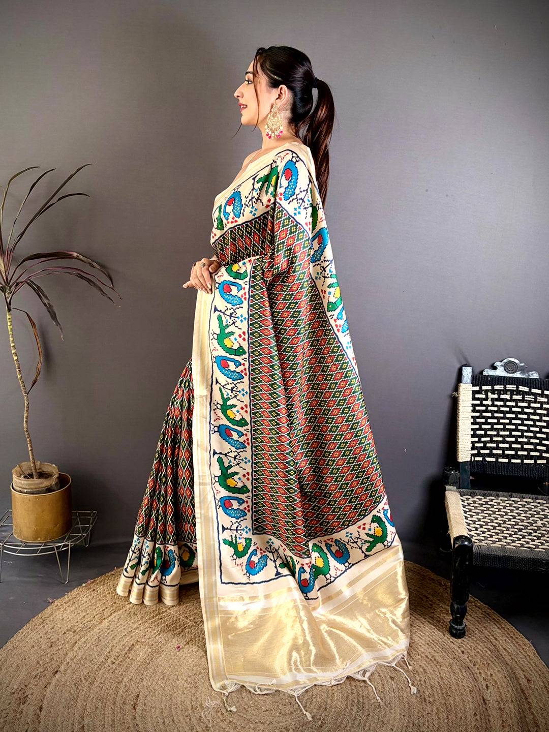 Green Soft Kanchi Silk Ikkat Patola Saree