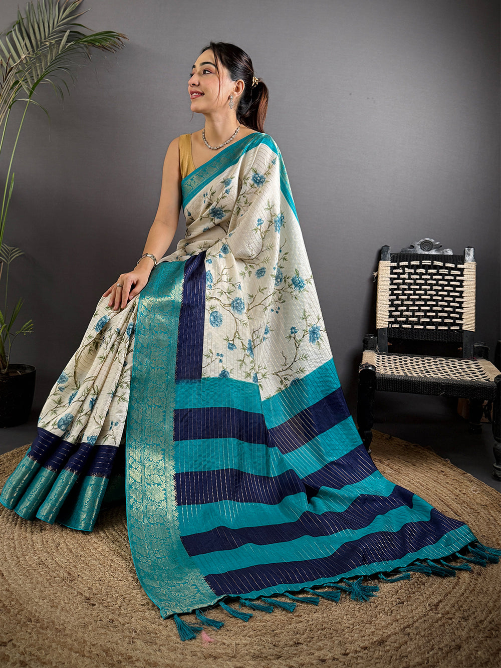 Blue Soft Dola Silk Zari Katha Saree