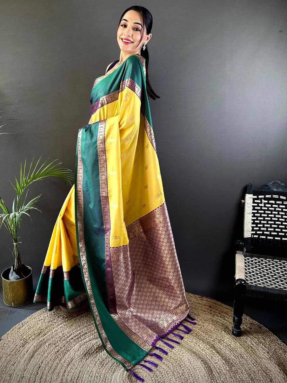 Yellow Gadhwal Pure Soft Silk Saree