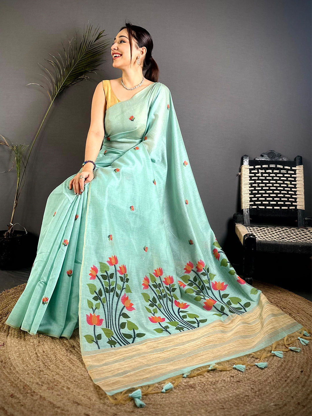 Sky Blue Ghicha Minakari Weave Saree