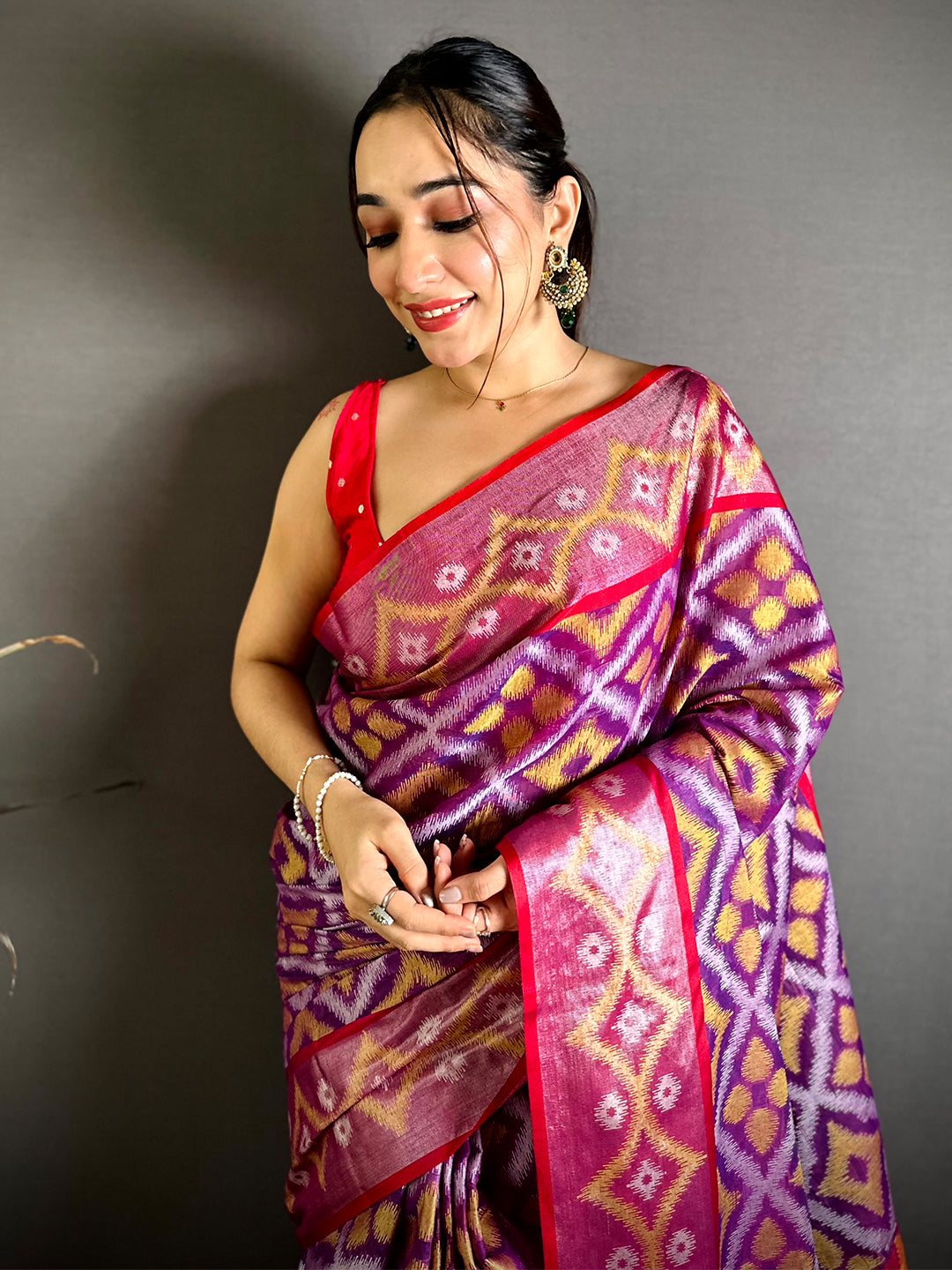 Radiant Purple Chanderi Ikkat Saree