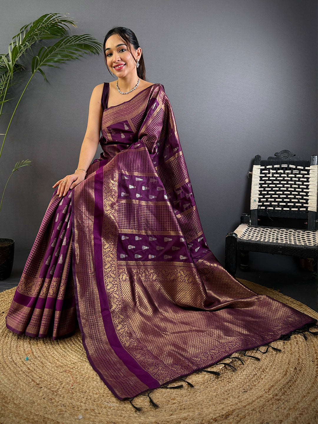 Regal Wine Banarasi Katan Silk Saree