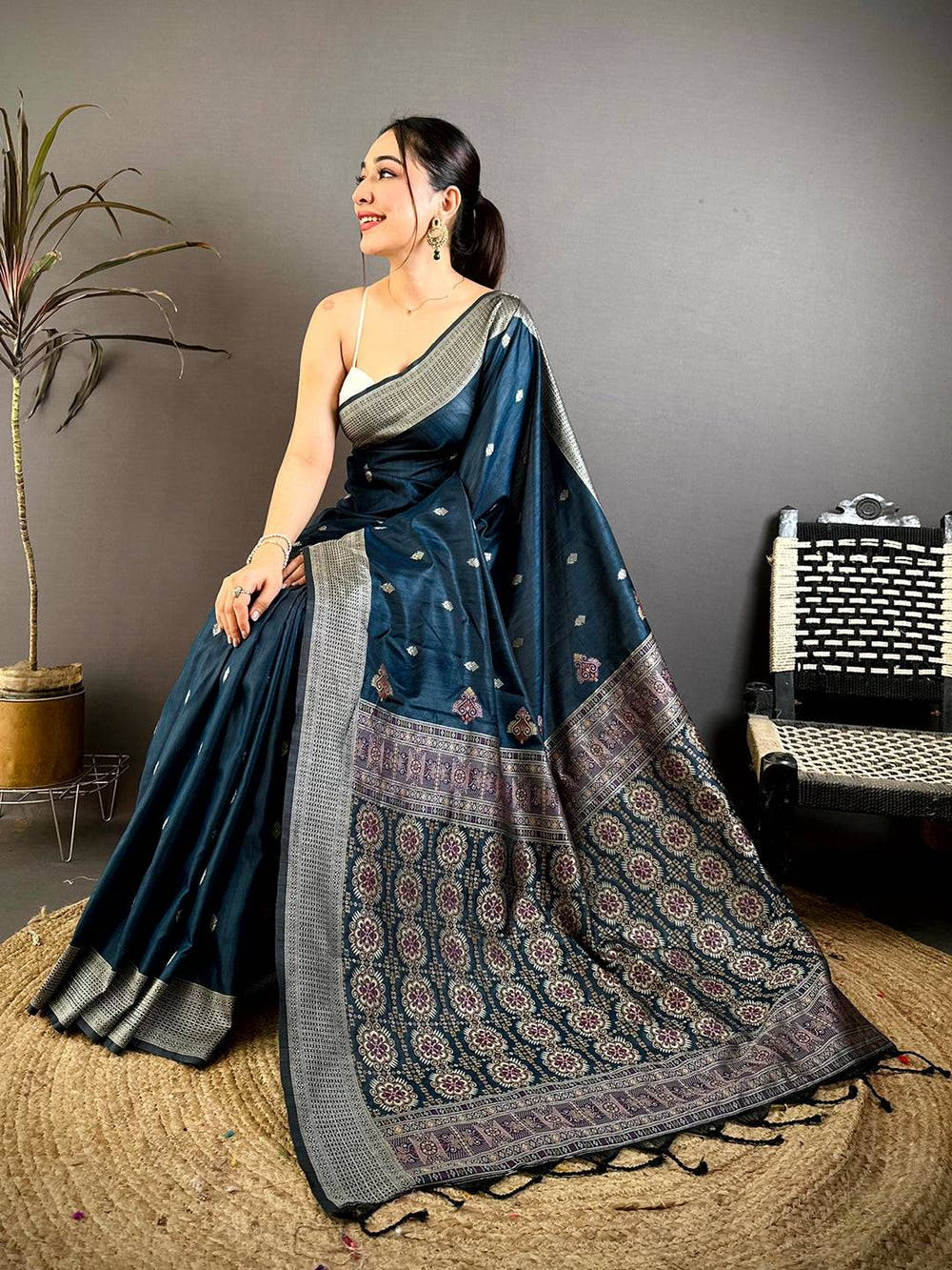 Celebrity Katan Silk Thread Work Saree
