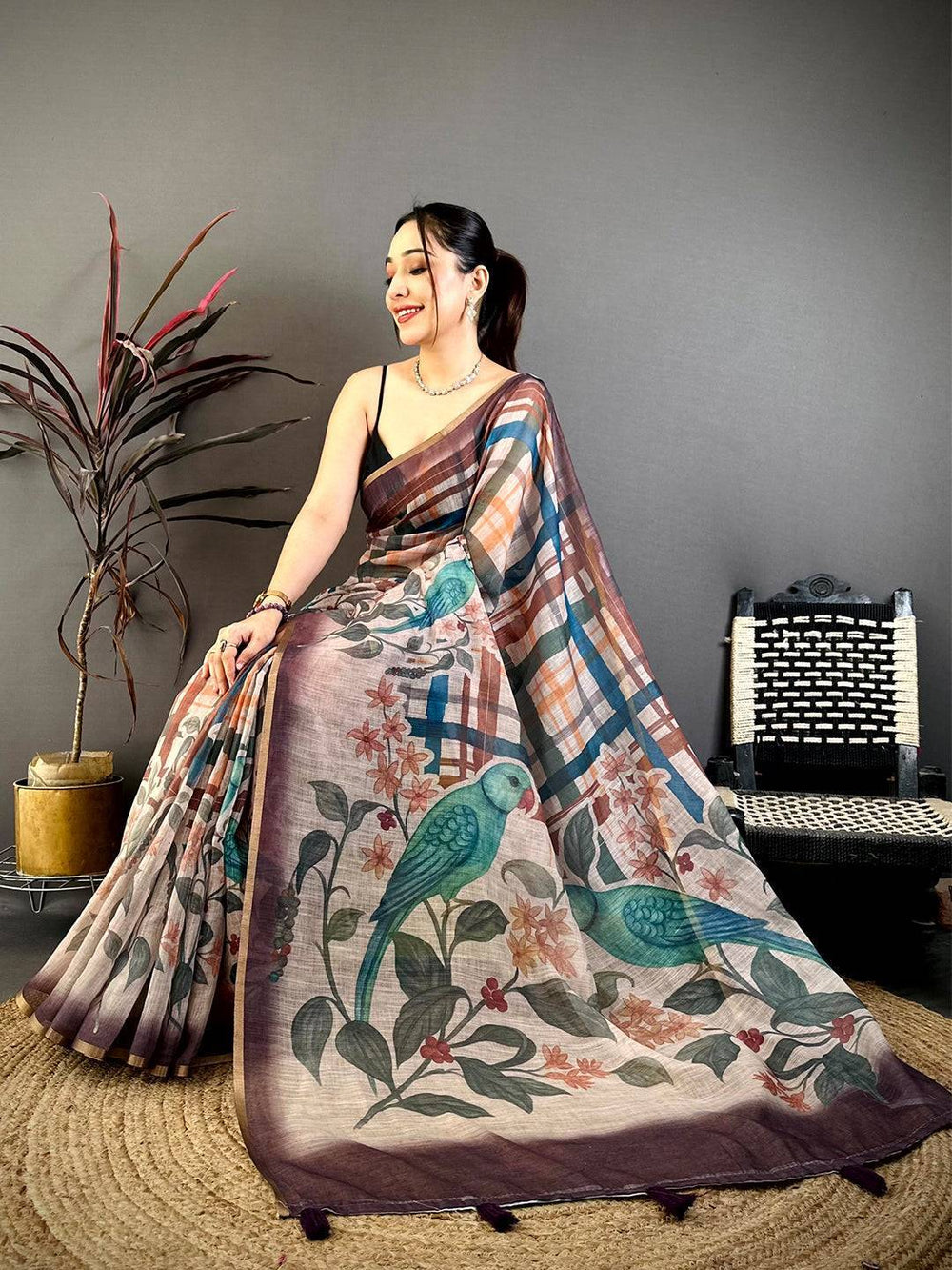 Heritage Linen Chanderi Check Saree