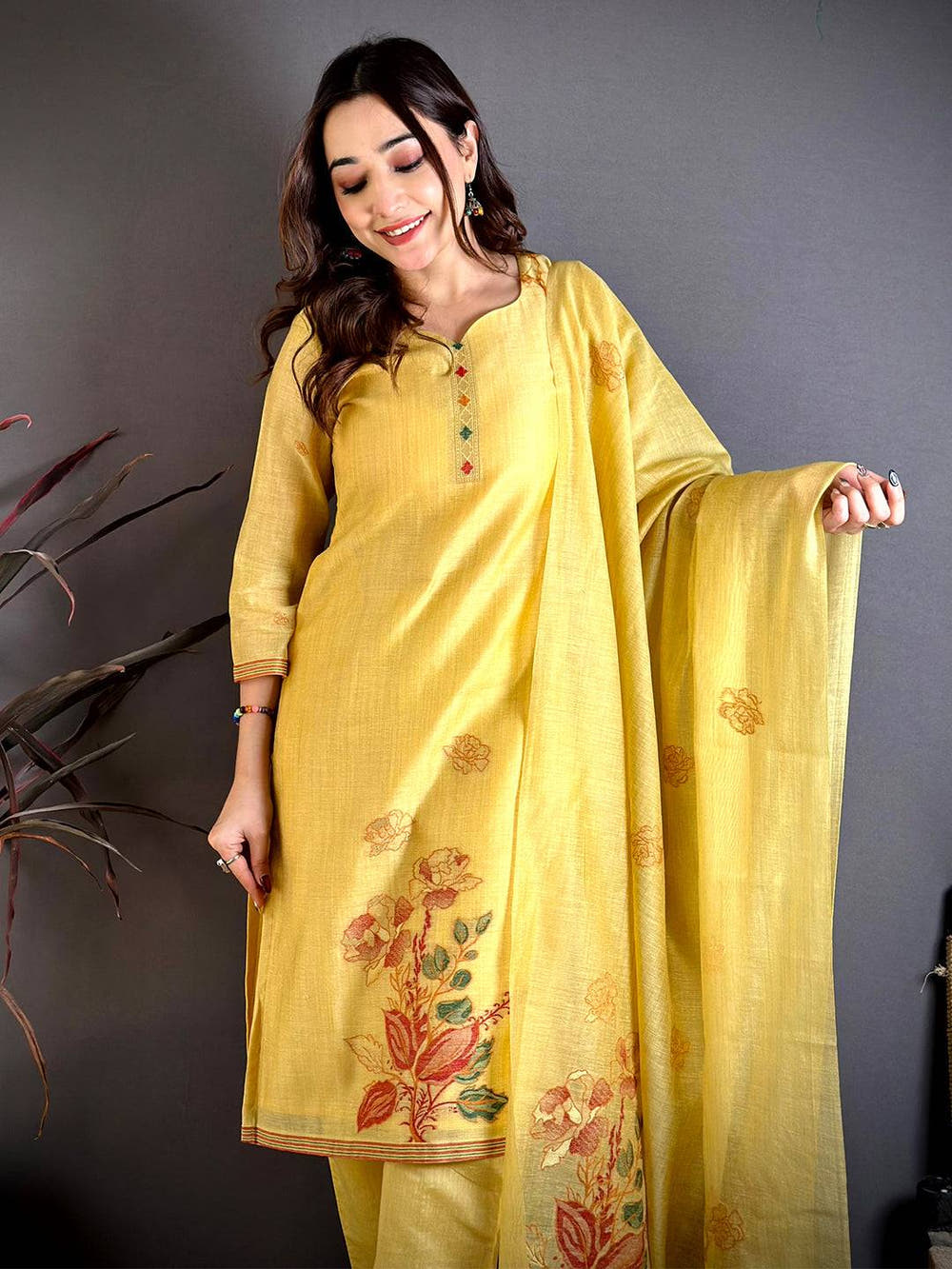 Mustard Floral Weave Dress