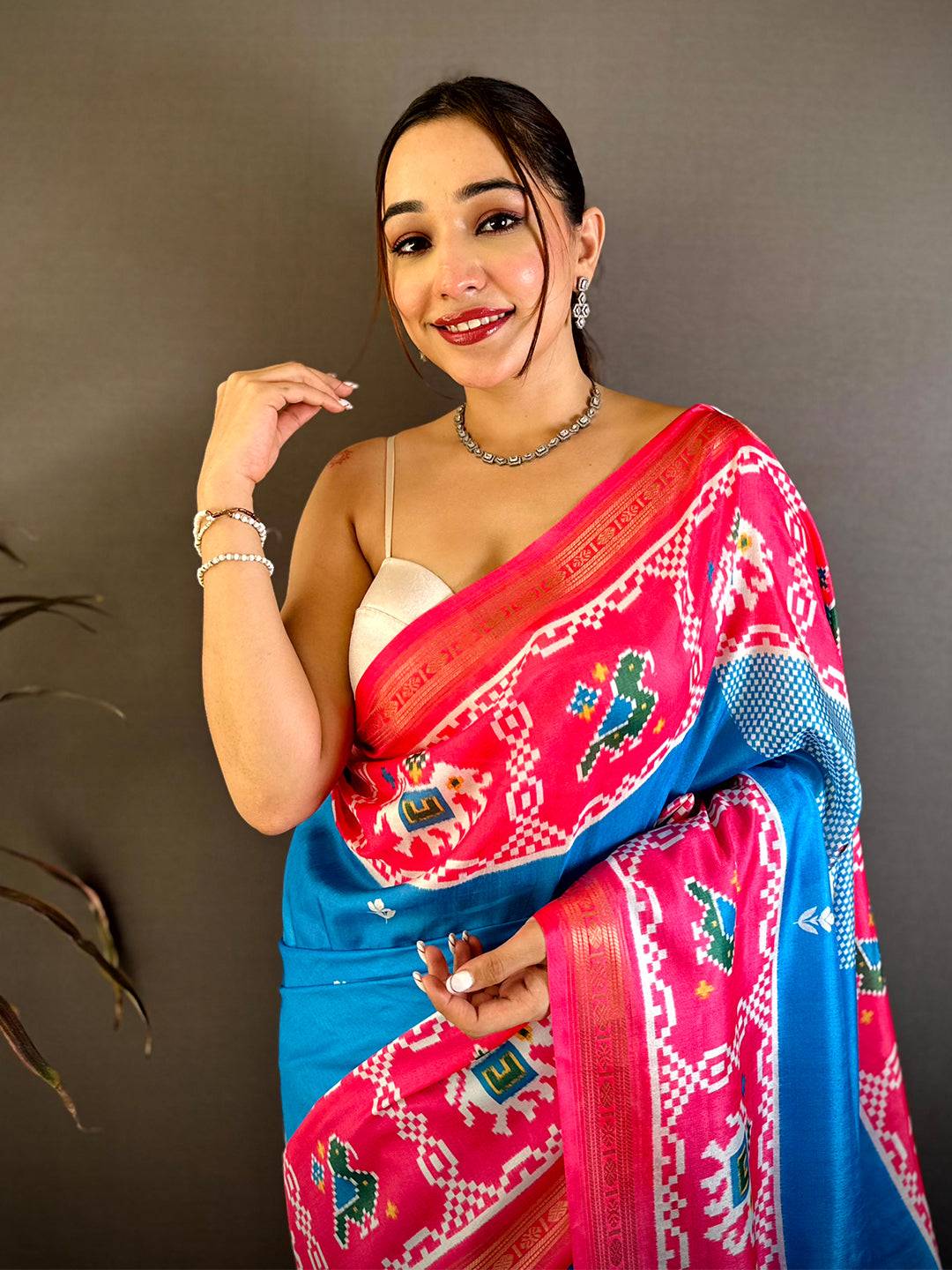 Blue Soft Silk Rudraksha Zari Patola Saree