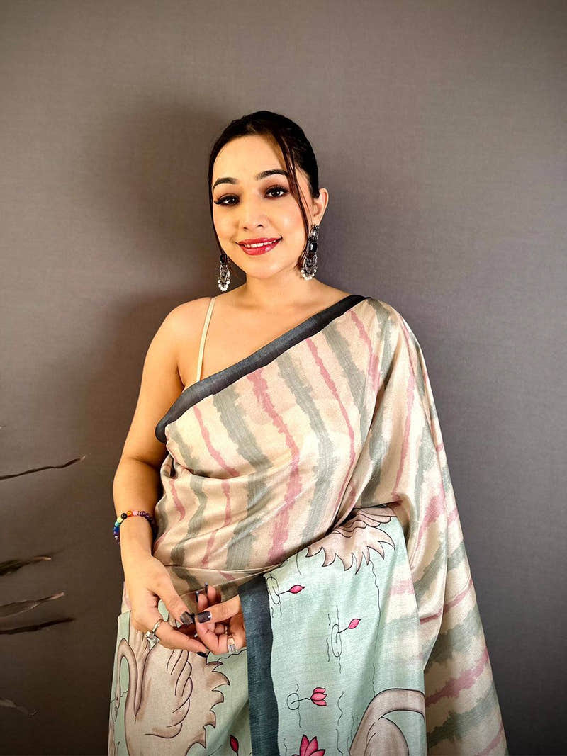 Opulent Soft Tussar Swan Print Saree