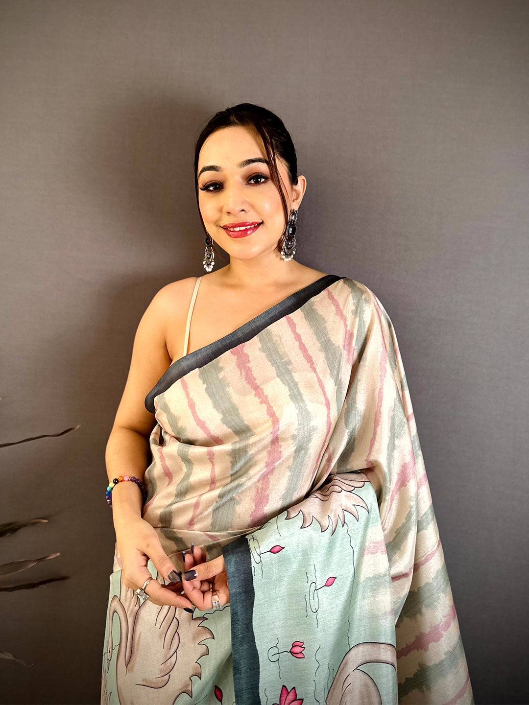 Opulent Soft Tussar Swan Print Saree
