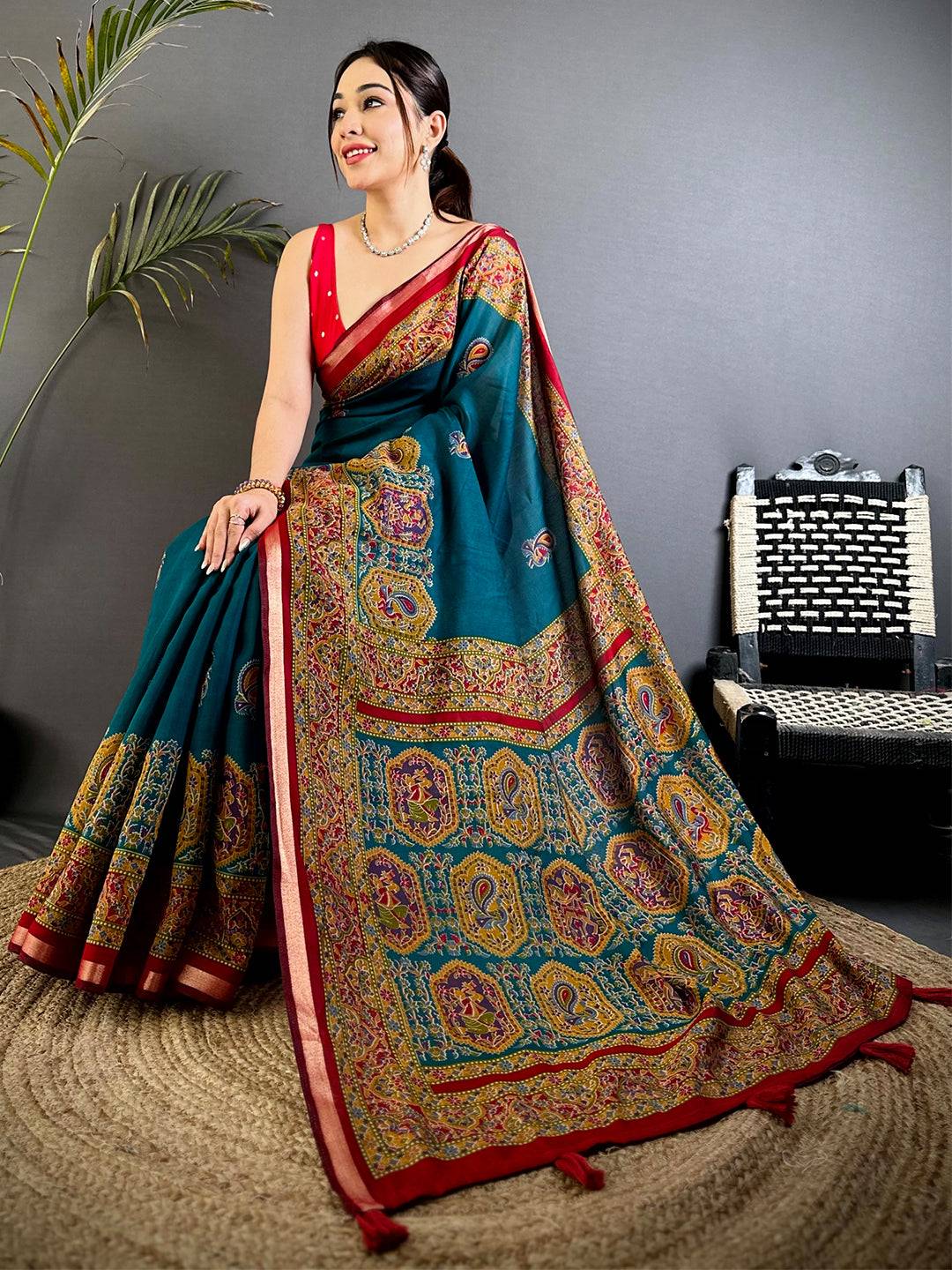 Rama Kalamkari Pashmina Cotton Saree