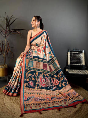Classic Bright Pen Kalamkari Tussar Saree