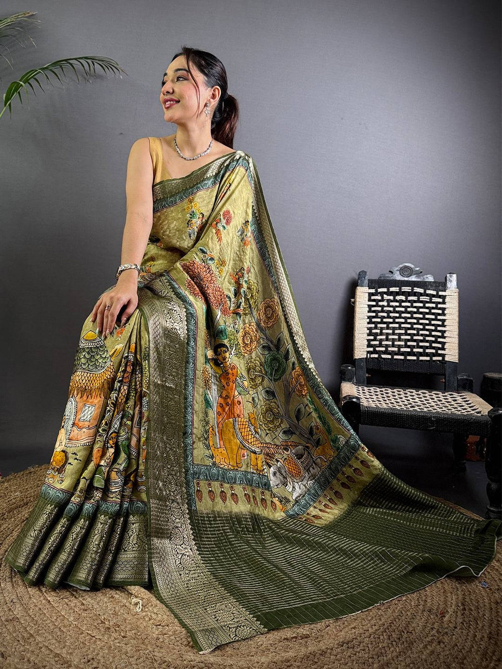 Light Green Pure Viscose Floral Printed Saree