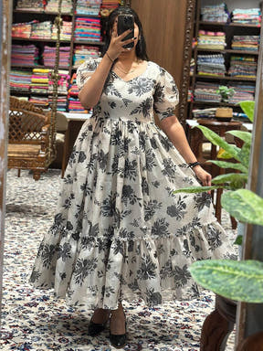Snow White Puff Sleeves Midi Dress with floral pattern