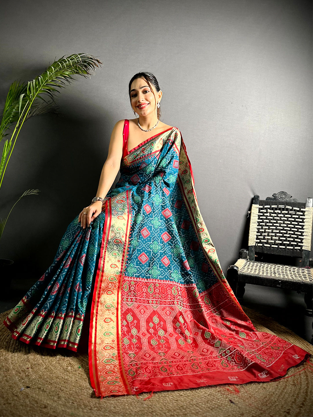 Denim Blue Soft Silk Saree With Patola Weaving