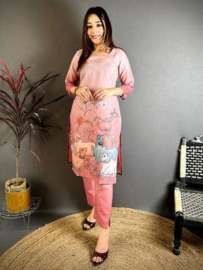 Stylish Kalamkari Round Neck Kurti