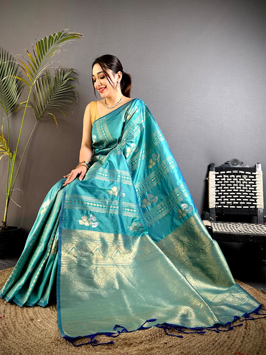 Rama Sona Chandi Striped Silk Saree