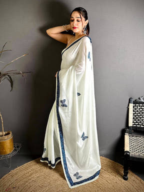 Navy Soft Chinnon Butterfly Butta Saree