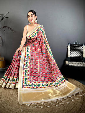 Red Soft Kanchi Silk Patola Weave Saree