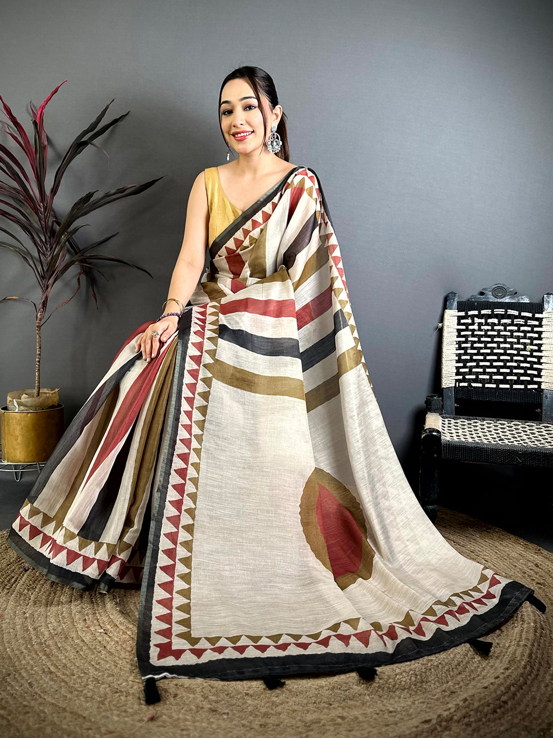 Radiant Stripe Linen Chanderi Saree