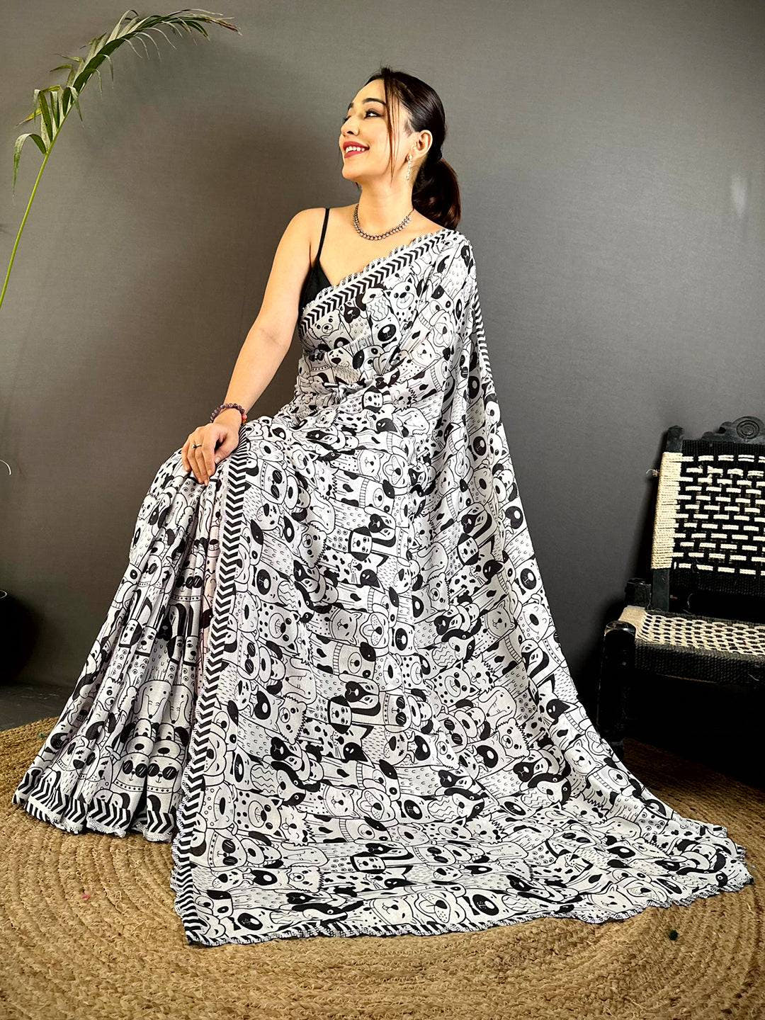 Radiance Stone Work Chinnon Floral Saree