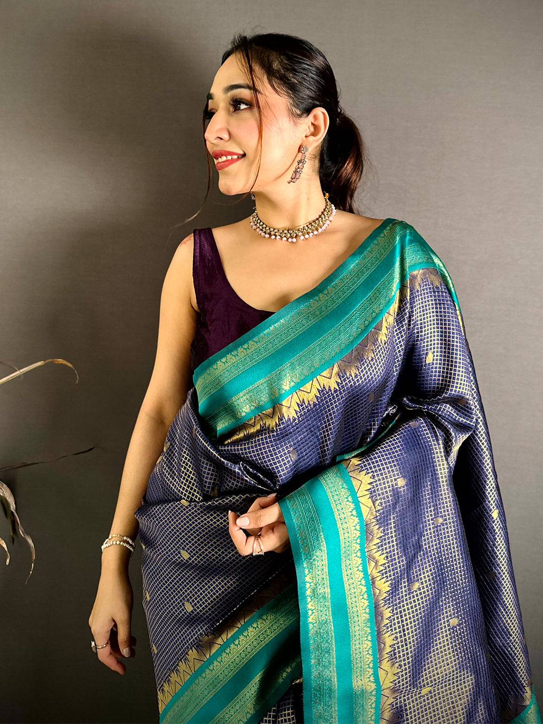 Navy Banarasi Katan Silk Gadwal Zari Saree