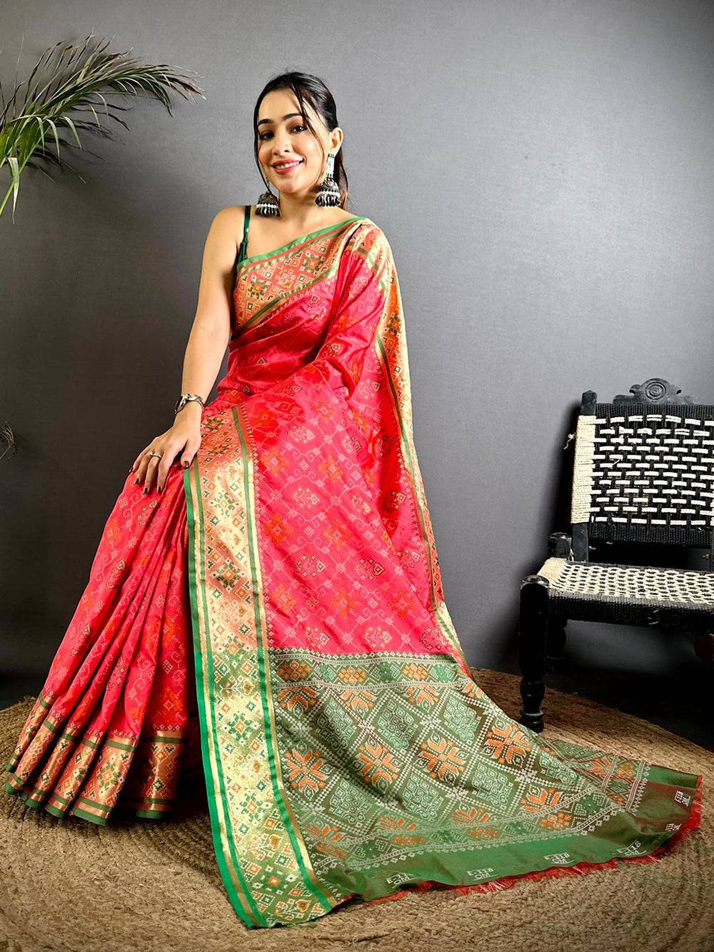 Gajri Pochampally Patola Soft Silk Saree

