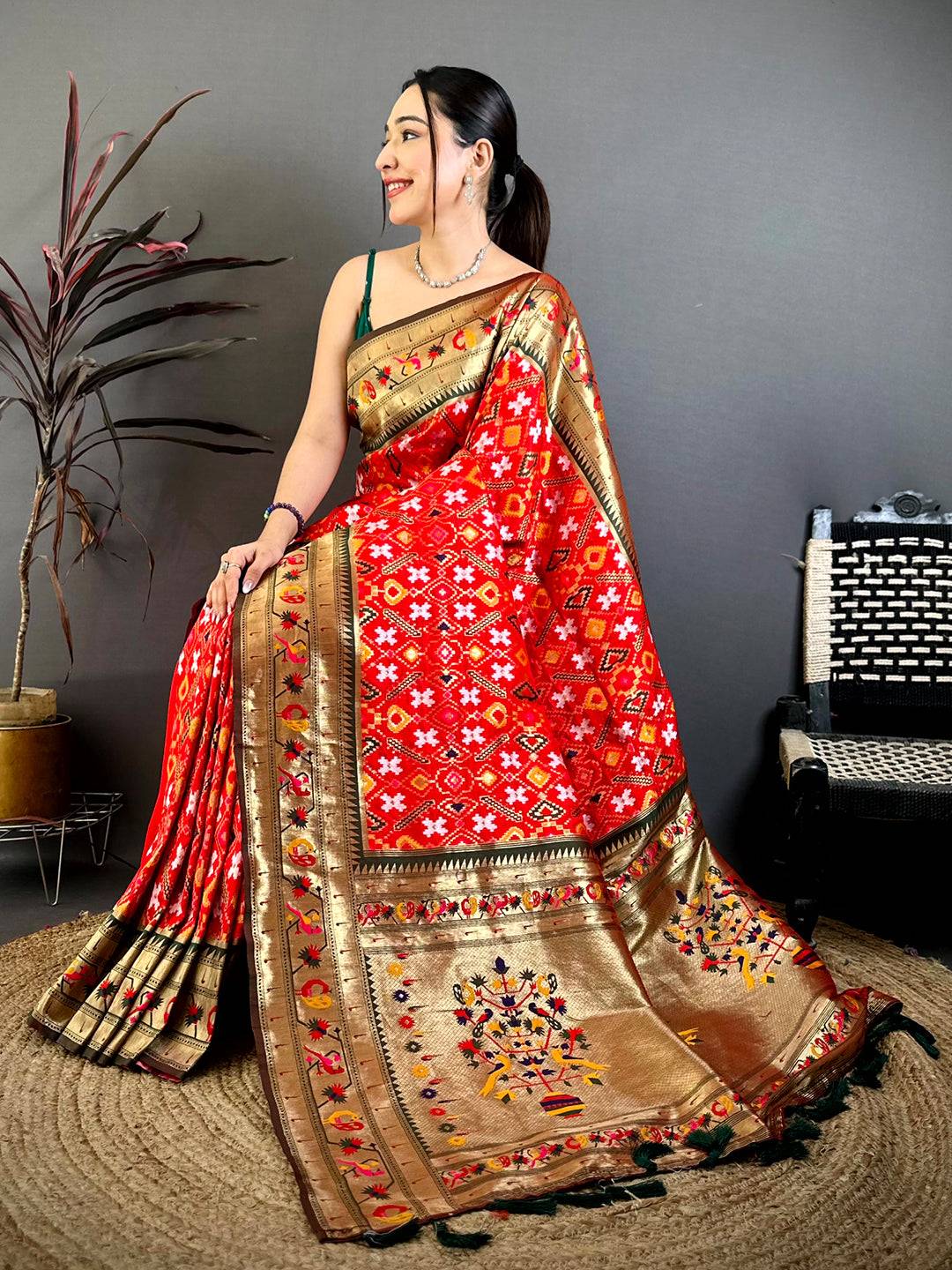 Red Patola Silk Zari Weaving Saree