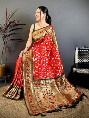 Red Patola Silk Zari Weaving Saree